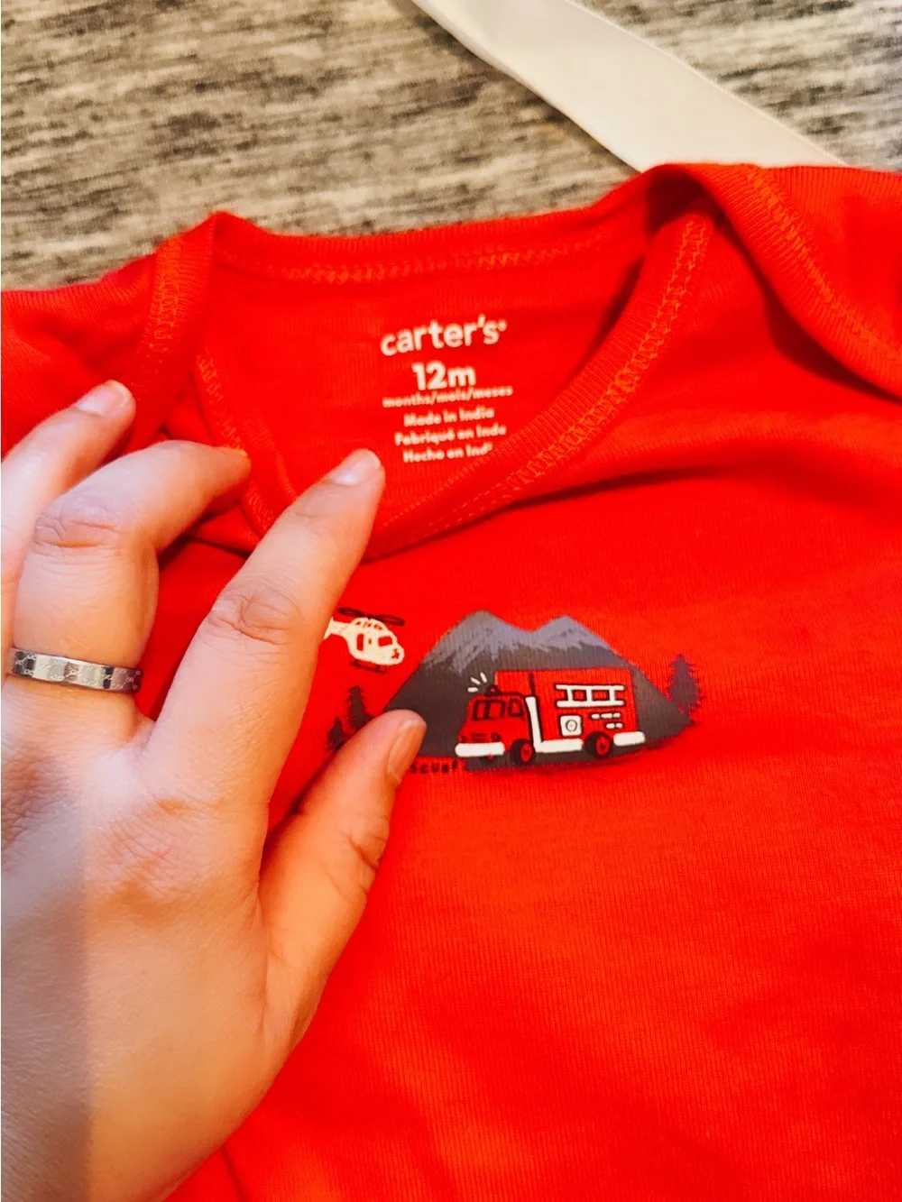 Carter's Red Long-Sleeve Bodysuit with Gray Firetruck Pants